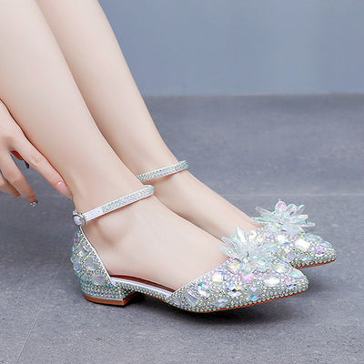 Flat-heeled Pointed Crystal Buckle Bridal Shoes