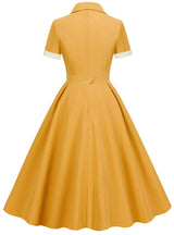 Short Sleeve Belt Vintage Dress