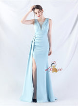 Sleeve Pleats Split Prom Dress