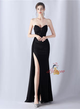 Mermaid Strapless Pleats Beading Split Prom Dress