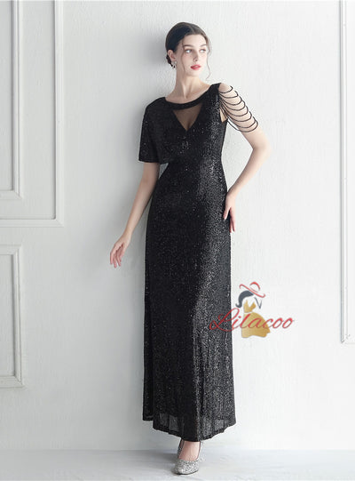 Scoop Neck Sequins Beading Prom Dress