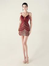 Spaghetti Straps Sequins Beading Short Prom Dress