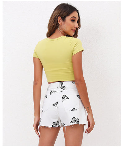 Loose High Waist Butterfly Shorts Jeans