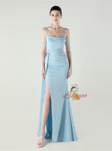 Burgundy Mermaid Spaghetti Straps Beading Prom Dress