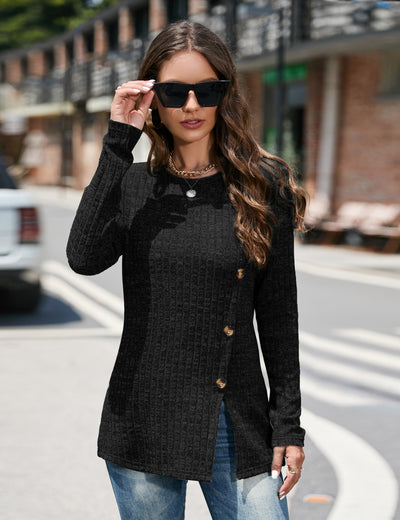 Women Round Neck Button Top