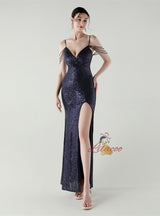 Mermaid Sequins Spaghetti Straps Beading Prom Dress