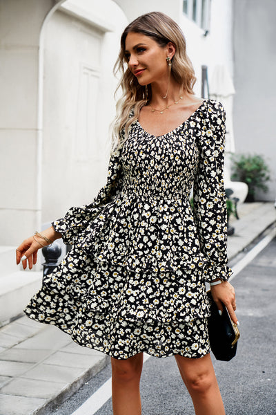 Holiday Leisure Floral V-neck Long Sleeve Dress