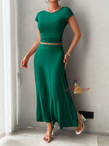 Summer Short Sleeve Slim Top Skirt Suit
