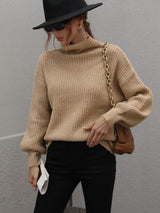Solid Color Pullover Loose Turtle Neck Sweater