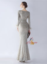 Long Sleeve Mermaid Sequins Prom Dress