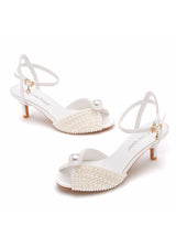 6 cm Fishmouth Buckle Satin Pearl Sandals