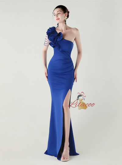 Mermaid One Shoulder Split Beading Prom Dress