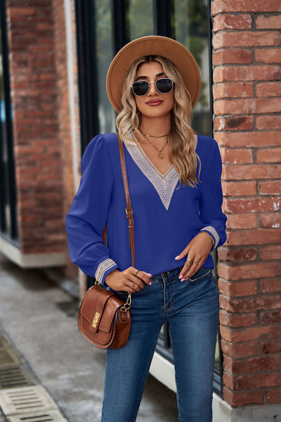Solid Color V-neck Long Sleeve Chiffon