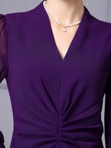Purple V-neck Pleats Mother Of The Bride Dress