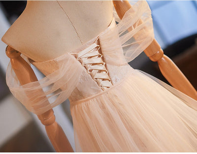 Champagne Tulle Lace Split Wedding Dress