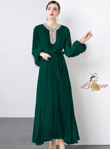 Heavy Hand-made Diamond Pleated Evening Dress