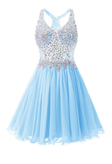 Blue Chiffon Crystal Homecoming Dress
