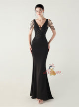 Mermaid V-neck Appliques Beading Prom Dress