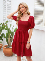 Square Neck Pleated Mini Dress