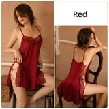 Sexy Satin Stitching Lace Suspender Nightdress