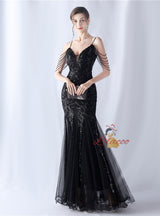 Sequins Tulle Straps Beading Prom Dress
