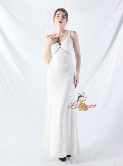 A-Line Sequins Spaghetti Straps Prom Dress