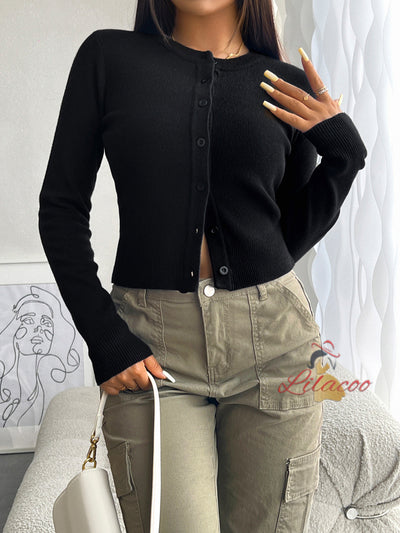 Slim Cardigan Long Sleeves Buttons Sweater