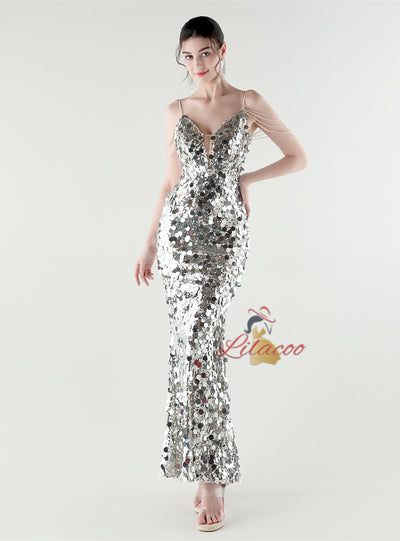 Mermaid Spaghetti Straps Beading Prom Dress