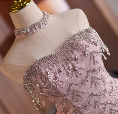 Pink Tulle Sequins Beading Homecoming Dress