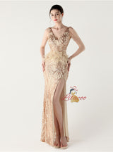 Mermaid One Shoulder Sequins Feather Prom Dress