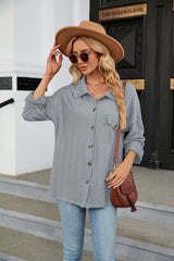 Solid Color Lapel Pocket Long Sleeve Coat