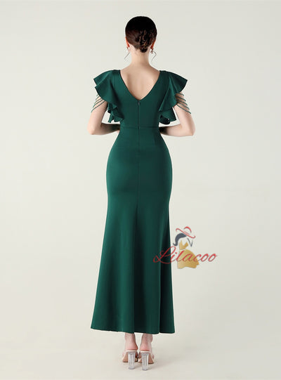 Mermaid Scoop Split Beading Prom Dress