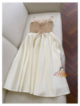 Satin Spaghetti Straps Sequins Prom Dress