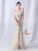 Mermaid Seuqins Tulle Feather Prom Dress