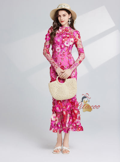 Heavy Industry Embroidery Three-dimensional Flower Dress