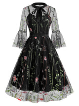 Retro Mesh Embroidery Vintage Dress