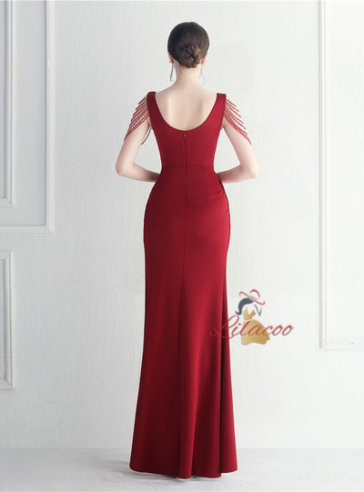 Straps Split Beading Prom Dress