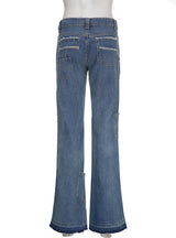 Retro Printed Stitching High-waisted Jeans