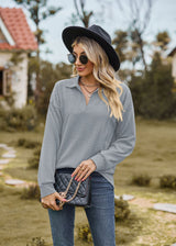 Solid Color Lapel Loose Long Sleeve Top