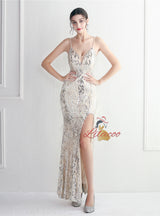 Mermaid Spaghetti Straps Sequins Prom Dress