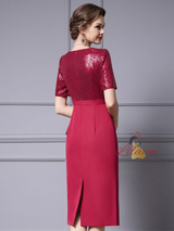 Pink Sequins V-neck Mother Of The Bride Dress