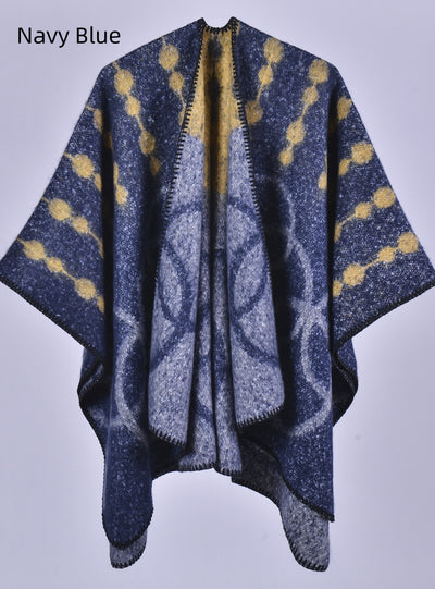 Thickened Cashmere Split Jacquard Scarf Cloak