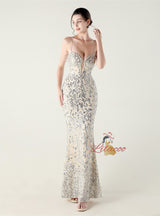 Mermaid Sequins Spaghetti Straps Beading Prom Dress