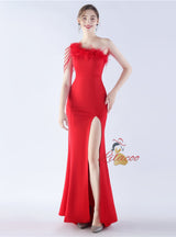 One Shoulder Mermaid Beading Split Prom Dress