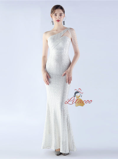 One Shoulder Mermaid Sequins Prom Dress