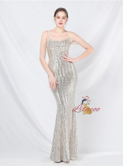 Mermaid Sequins Spaghetti Straps Prom Dress