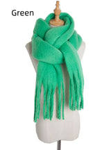 Thick Solid Color Long Tassels Scarf