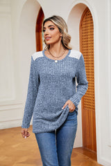 Pit Stripe Contrast Splicing Long Sleeve Round Neck T-shirt