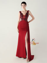 Mermaid V-neck Split Appliques Prom Dress