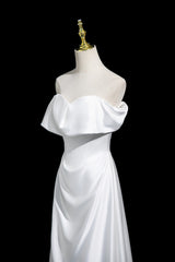White Satin Off the Shoulder Wedding Dress